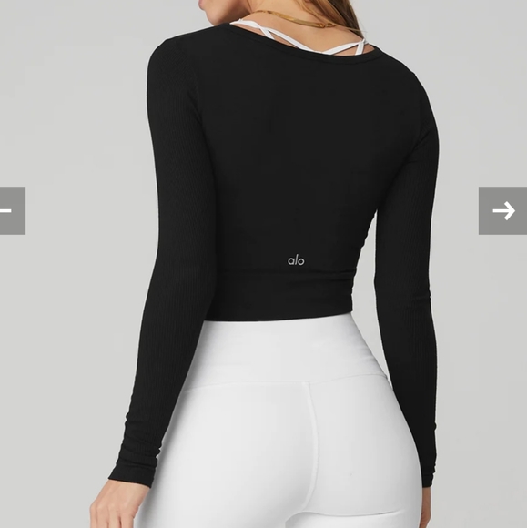 Alo cover black ribbed ballet core long sleeve top xs - Picture 3 of 5